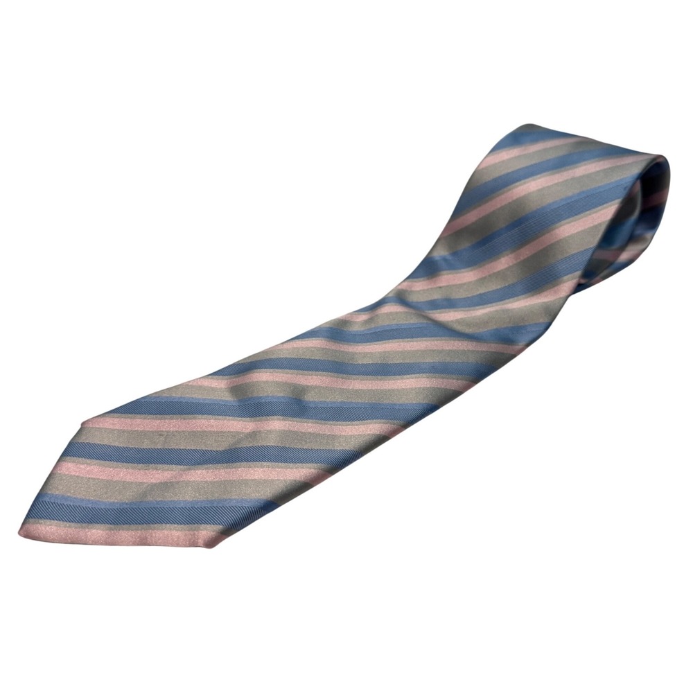 Stefano Ricci Necktie Blue Pink Silver Striped 100% Silk Made in Italy Necktie